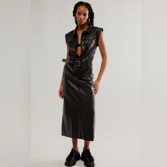 FREE PEOPLE SZ L Danni Vegan Leather Collar Pockets Western Style NEW WITH TAG - Picture 2 of 14